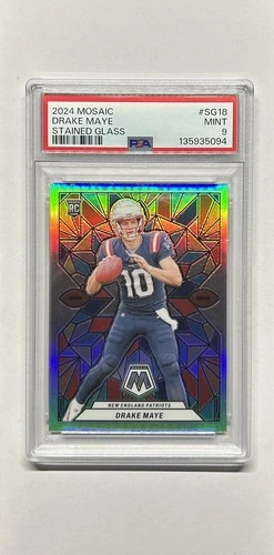 2024 Mosaic Drake Maye Rookie Stained Glass Case Hit RC MINT PSA 9