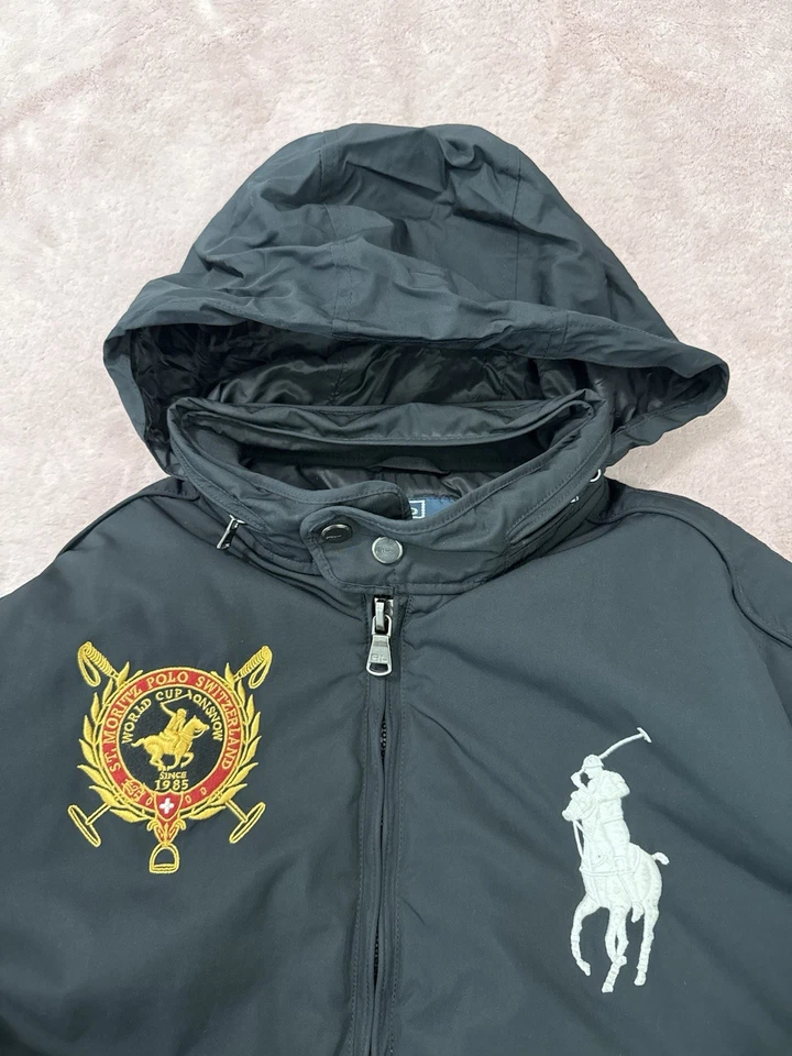Chaqueta Bomber Ralph Lauren De Colección Con Capucha Negra Big Pony Rider Talla Grande Foto 2 de 4