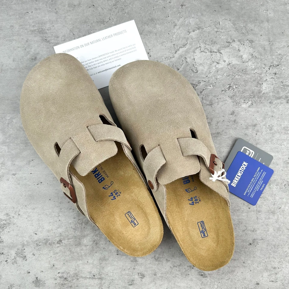Nuevo-Birkenstock Boston Gamuza Cuero Suave Plantilla Taupe Hombres/Mujeres Zueco Zapatos Foto 2 de 4