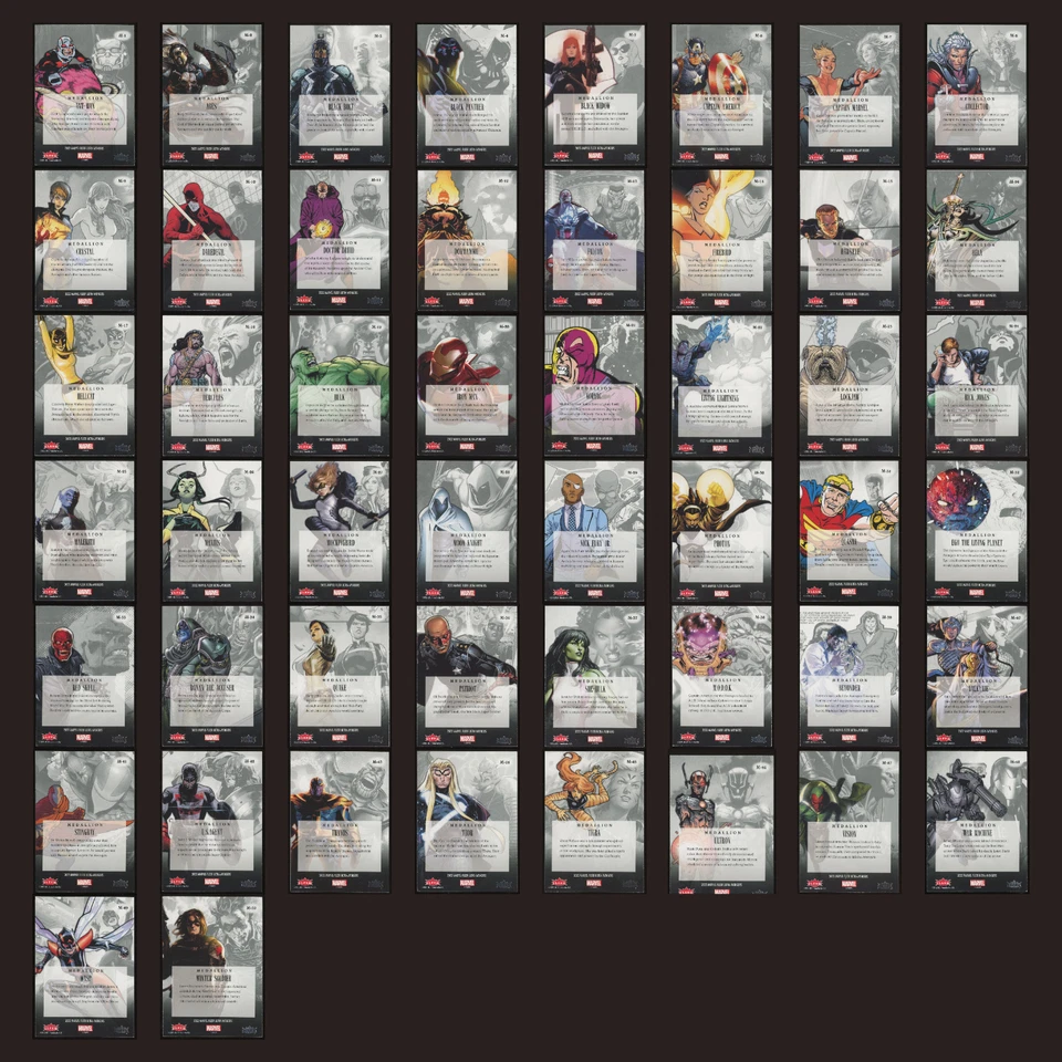 Juego completo de 50 cartas medallones Marvel Fleer Ultra Avengers 2022 Hulk Iron Man Foto 2 de 4