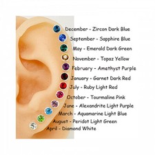 925 Sterling Silver Birthstone Stud Earrings One Pair