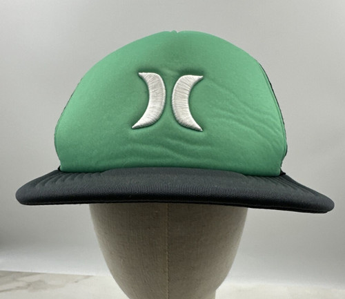 HURLEY Hat Mens Adjustable Green Trucker Baseball Cap Mesh Snapback Foam Mesh