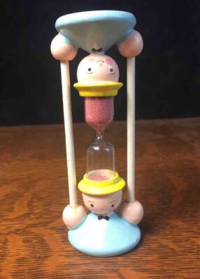 Vintage Wood Hand painted Two Men Kitchen Egg Timer Hourglass Holder Folk Art