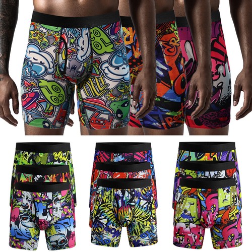 Lot 3 Pack Men Microfiber Boxer Briefs Fly Underwear Long Leg Stretch Sport Flex