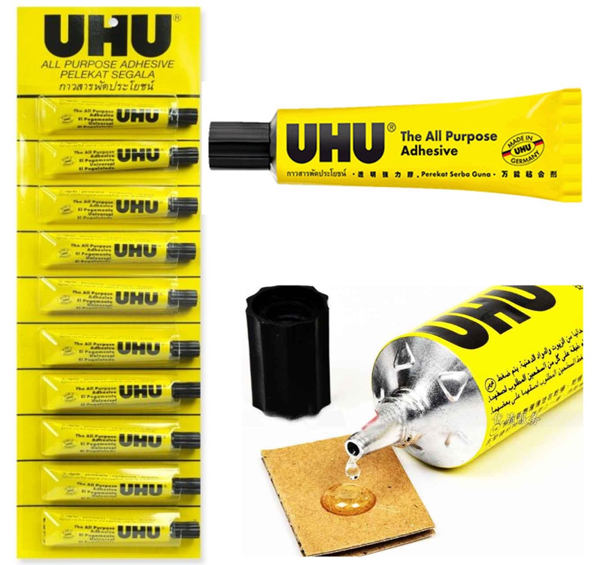 UHU 10 Tubes x 7ml ALL purpose Repair Adhesive Liquid Strong Glue Yellow Tube