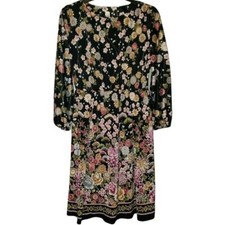 Vintage Long Sleeve Floral Pleated Dress Size Small
