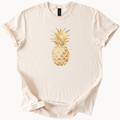 Gold Pineapple Graphic Tee Tropical Fruit Shirt Soft Cotton Unisex Shirt