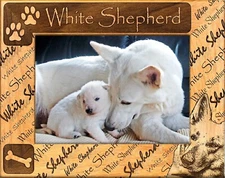 White Shepherd Laser Engraved Wood Picture Frame Landscape (5 x 7)