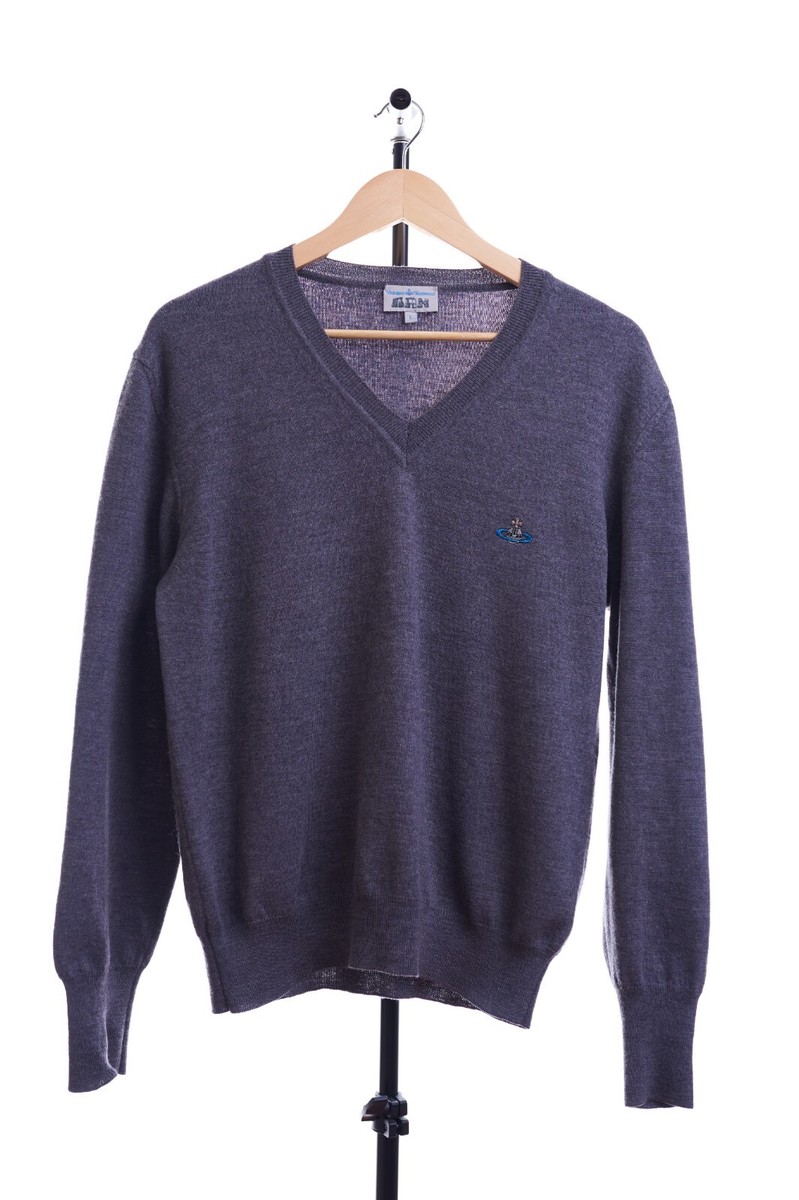 Vivienne Westwood Mens V-Neck Gray Wool Sweater L | eBay