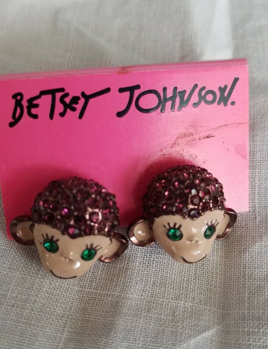Girl Betsey Johnson Ear Ring Rhinestone Kawaii Cute Monkey Charm Stud Earrings