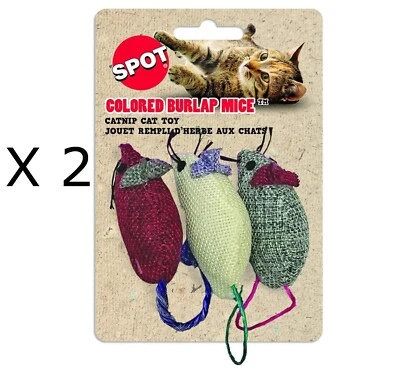 2 New 3 Packs SPOT Ethical Products Colored BURLAP MICE 3" Catnip Cat Toys
