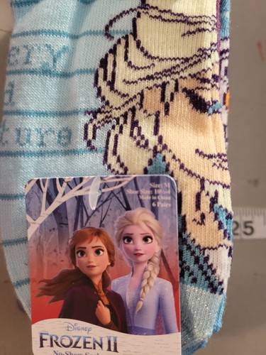 Disney FROZEN II NEW♈Girl's 6 pairs/No show socks size M (10.5-4) Blue's