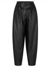 Hugo by Hugo Boss Women Faux Leather Curved Leg Pants Black Size 6