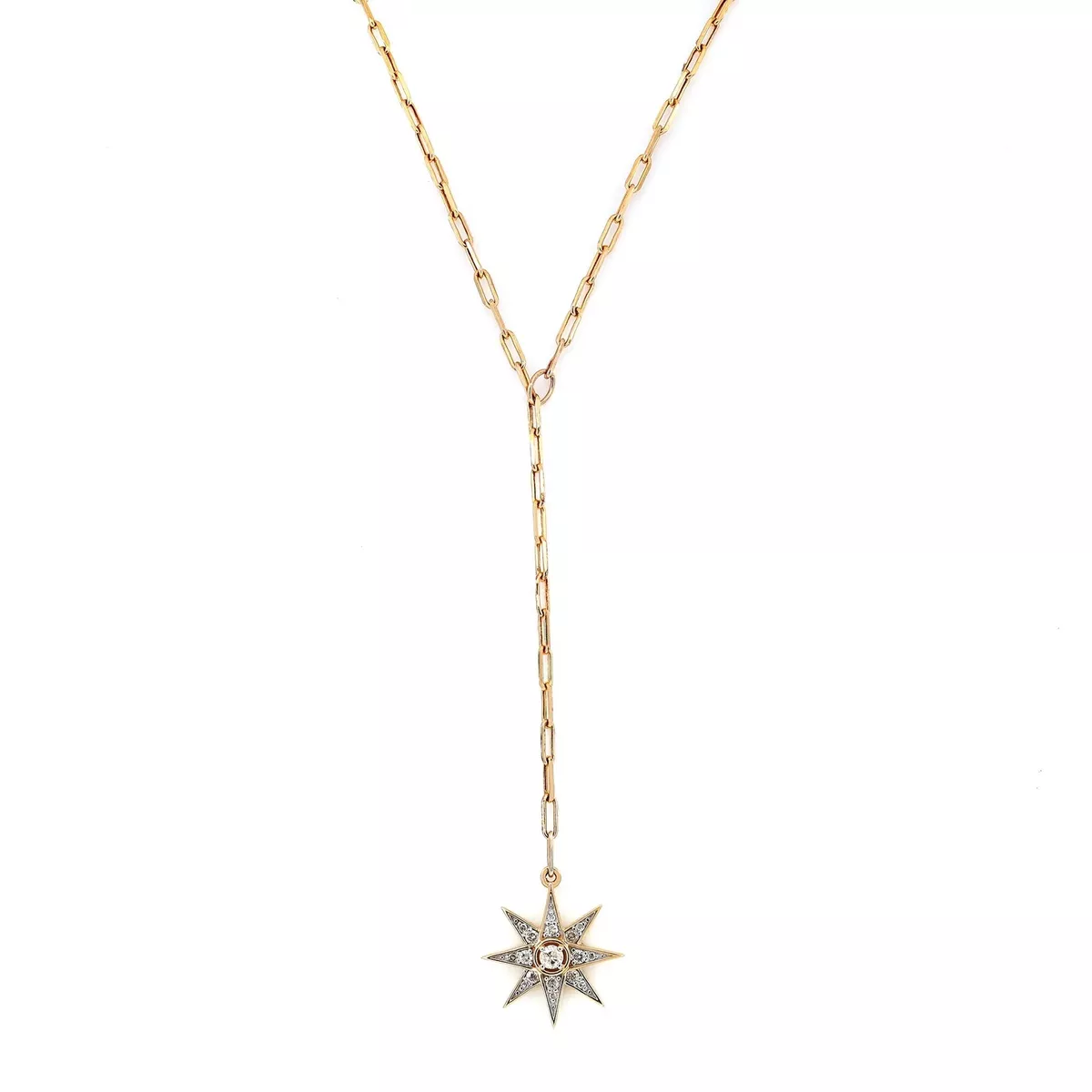 Diamond Star Lariat Necklace Round Cut 14K Yellow Gold 0.16Cttw eBay