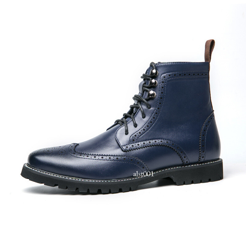 New Brogue Boots High Top Microfiber Leather Men Casual Shoes