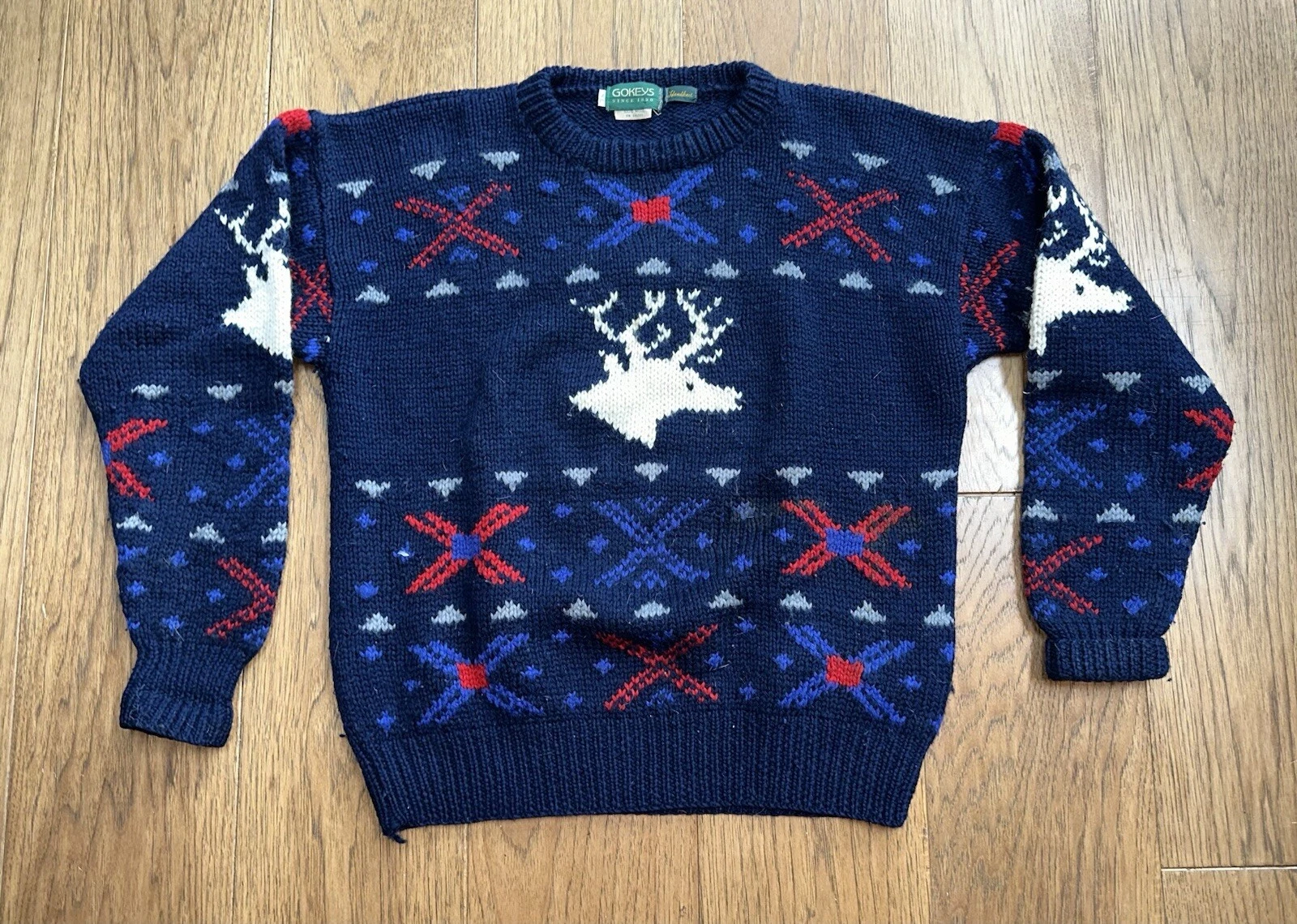 VTG Gokeys Handknit 100% Wool Blue Fair Isle Nordic Sweater w/Reindeer Mens M
Opens in a new window