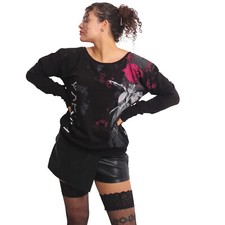 Neues Yakuza Damen Rose Scratch Urban Langarm T-Shirt - Schwarz