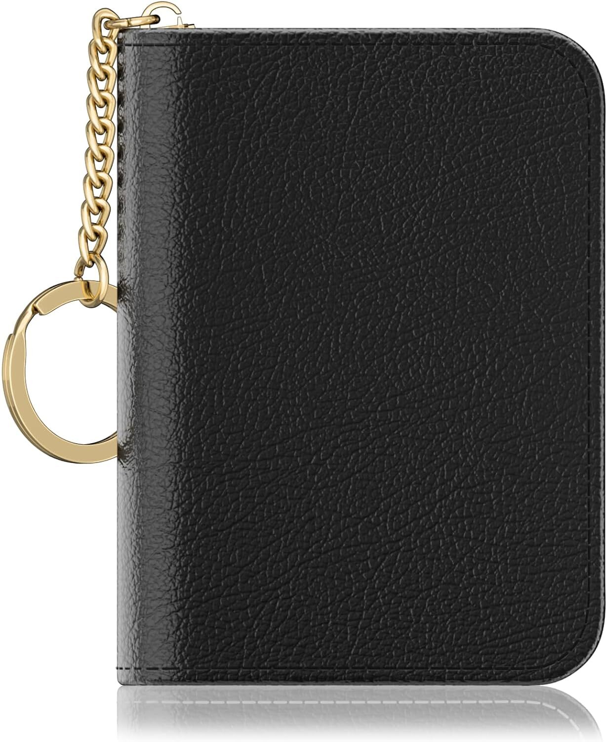 Women's Small RFID-Blocking Leather Card Holder with Keychain & Zipper-image