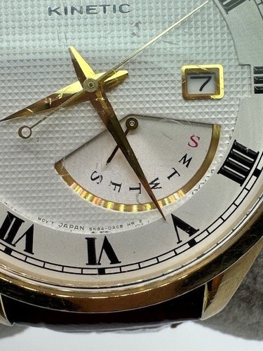 Men's Seiko Kinetic 5M84-0AE0 Gold Tone Day Date Watch - Picture 3 of 19