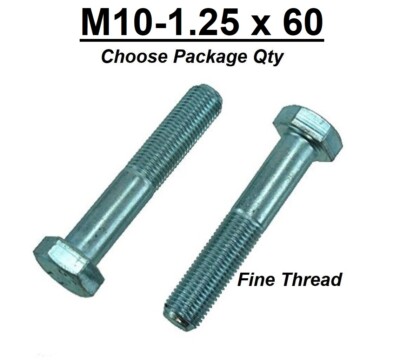M10-1.25 x 60mm Grade 10.9 Hex Cap Screw Bolts Metric Zinc Hardened FINE THREAD