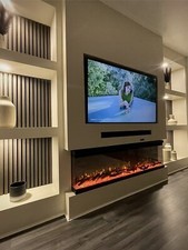 40 Inch Electric Fireplace 3 Sided Glass With Wooden Logs Insert Wall LED 3D