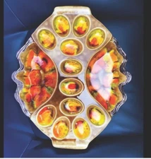 Vintage Sequoia Ware Orange & Yellow Lava Glazed Devil Egg tray #749