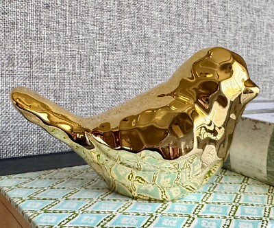 New Hammered Texture Gold Tone Ceramic Bird Home Decor Figure - 4.5 