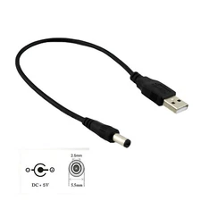 USB Male to 5.5mm x 2.5mm Male 5 Volt 2A DC Barrel Jack Power Adapter Cable 25cm