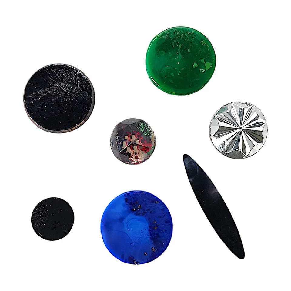 Vintage Round Oval Plastic Glass Cabochon Multicolor Flat Back 7 pcs - Image 3 of 4