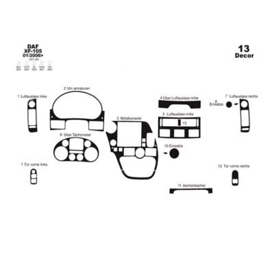 Daf XF 105 2006 13Pcs Fit Interior Dash Trim Cover Kit Wood
