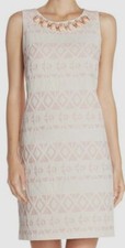 $199 Vince Camuto Women Pink Embellished Jacquard Sleeveless Shift Dress Size 10