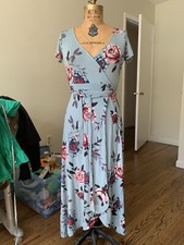 Women's Blue Floral Maxi Dress Faux Wrap Brand “ About A Girl” XS Rayon