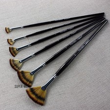 Set of 6 Size Fan Brush Pen for Oil Acrylic Water Painting Artist Wooden Handle