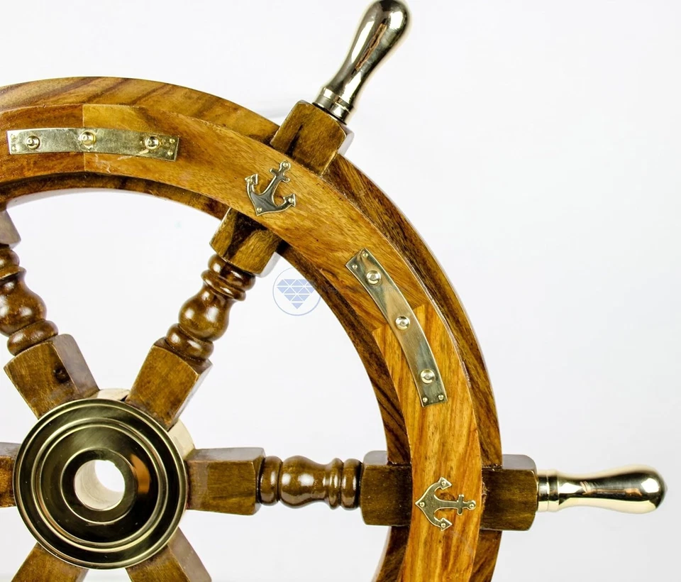 Nave náutica premium marinero de latón y madera rueda de 18 pulgadas | Regalo de lujo Foto 3 de 4
