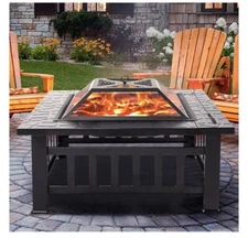 Fire Pits for Outside, 32" Wood Burning Fire Pit Tables with Screen Lid