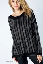 New VOCAL Womens CLASSY CRYSTAL BLACK BLING LONG SLEEVE SHIRT S M L XL 1X 2X 3X