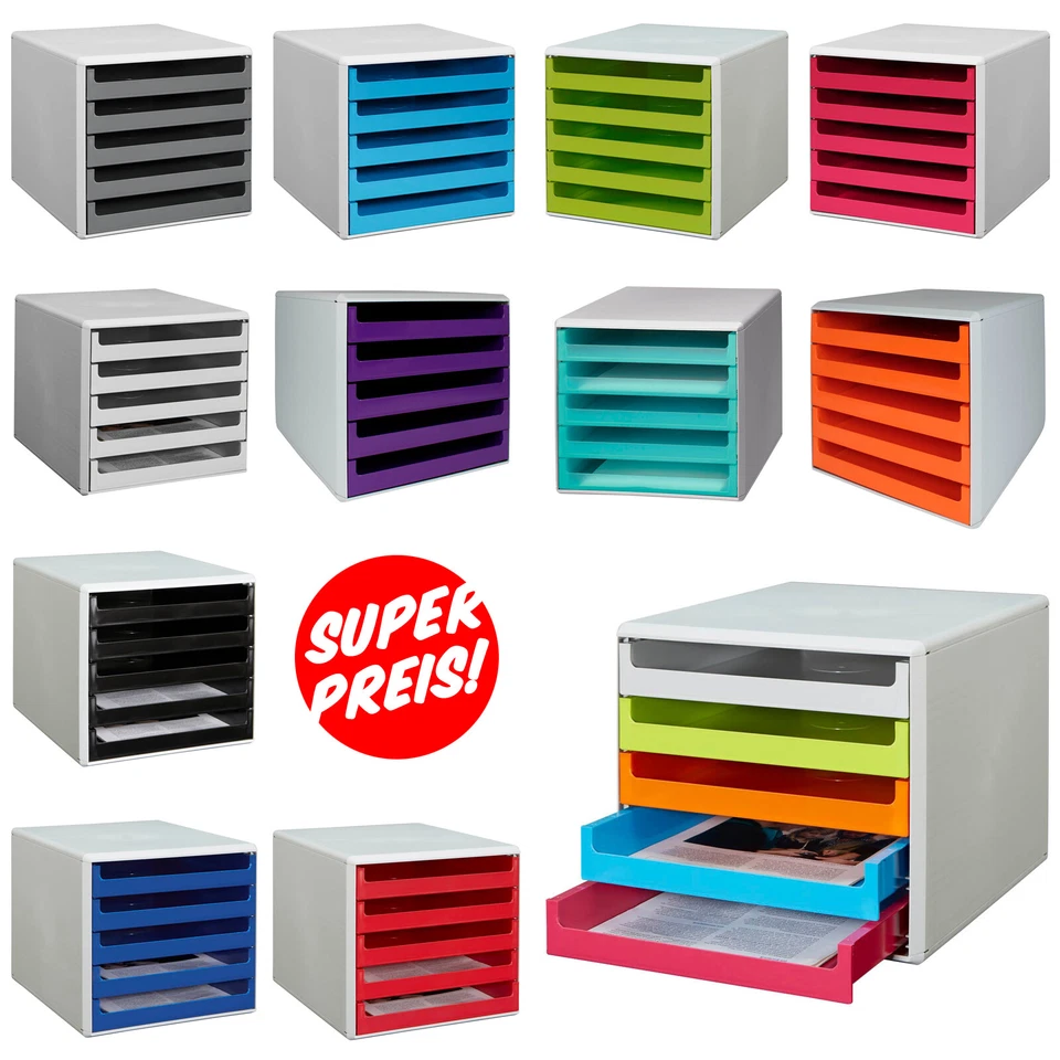 Schubladenbox 5 Schübe Ablagebox Briefablage Ablage BLITZVERSAND dunkelgrau NEU