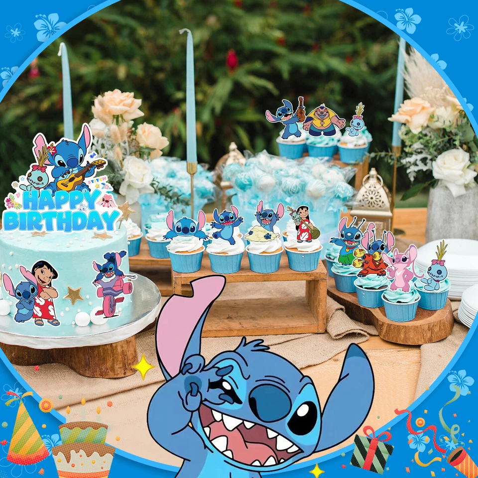 24 Piezas Lilo and Stitch Suministros de Fiesta de Cumpleaños Decoración de Pasteles de Cumpleaños para Niños Foto 4 de 4