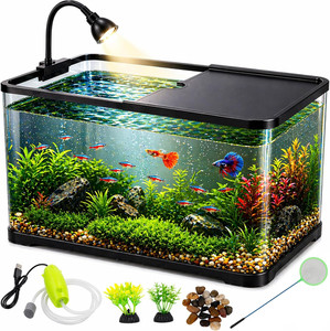 5 Kit de démarrage de réservoir de poisson Gallon avec filet de poisson léger Air Pompe Plantes aquatiques et P