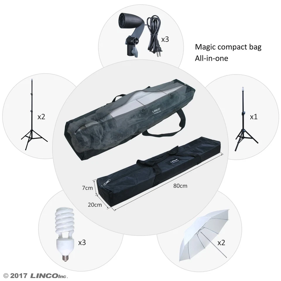 Lincostore Fotografía Foto Retrato Estudio 600W Paraguas Iluminación Continua K Foto 4 de 4