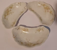 Set of 3 Crescent Salad Dessert Snack Plates, Porcelain, Yellow Roses