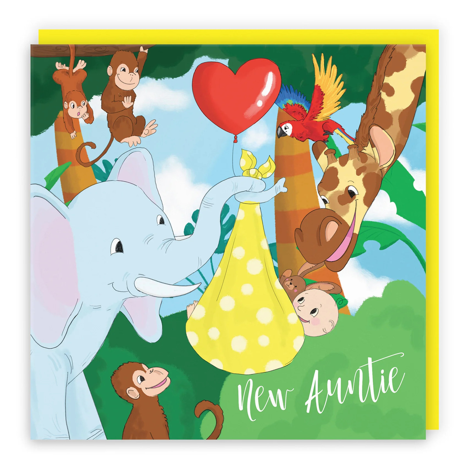 New Auntie Congratulations New Baby Card Cute Elephant Jungle
