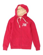 JACK WILLS Womens Sherpa Graphic Zip Hoodie Sweater UK 8 Small  Pink US08