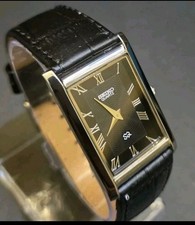 Vintage Seiko Slim Tank Mens Wristwatch Black Dial Japanese 90s Watch
