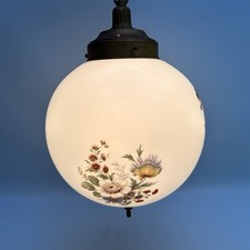 Vintage Big Globe Pendant Ceiling Light Floral Opaline Milk White 50's
