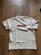 Vintage 90s Made in USA Stussy Logo Spellout Tee Size Medium Gray Felt