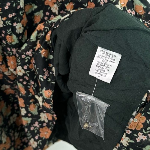 Entro New Floral Piping Mini Dress Puff Sleeve size Medium Green Cottagecore - Picture 7 of 8