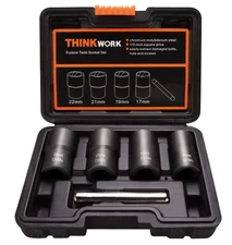 THINKWORK 1/2 Inch Drive Lug Nut Removal Tool, 5-Piece Wheel Lock Removal Kit