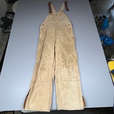 Carhartt Quilt Lined Bib Overalls Men 36x29 Tan Duck Canvas Double Knee R02 BRN