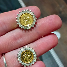 Gold Tone Metal Round Halo Stud Earrings Clea...